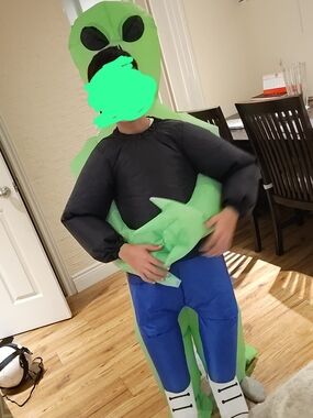 Party City Inflatable Green Alien Costume with Blue Legs